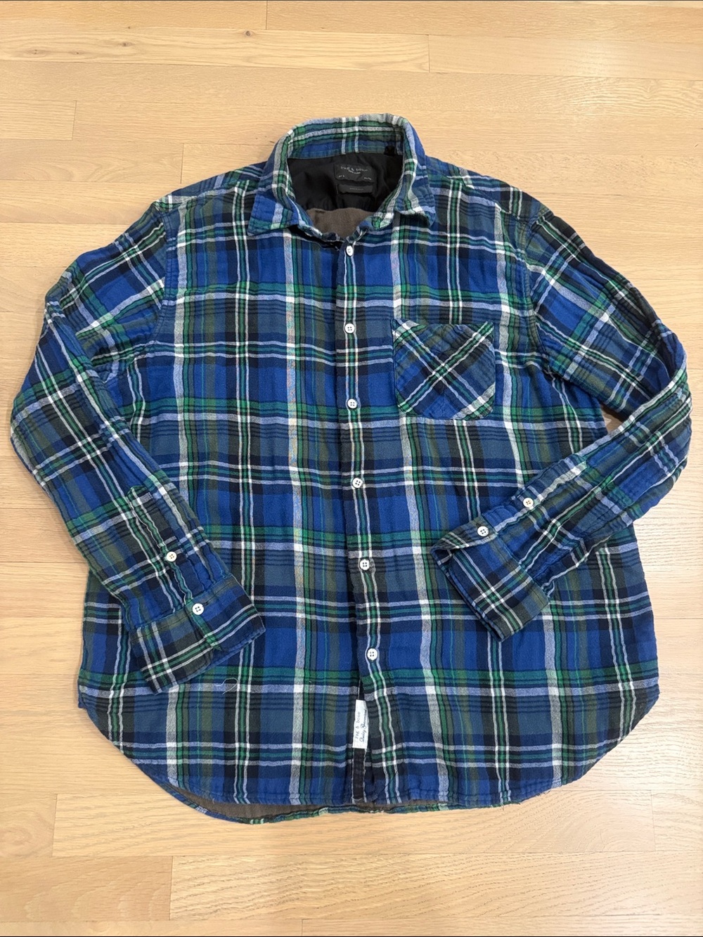 Rag & Bone Blue and Green Plaid Flannel Button-Up Shirt